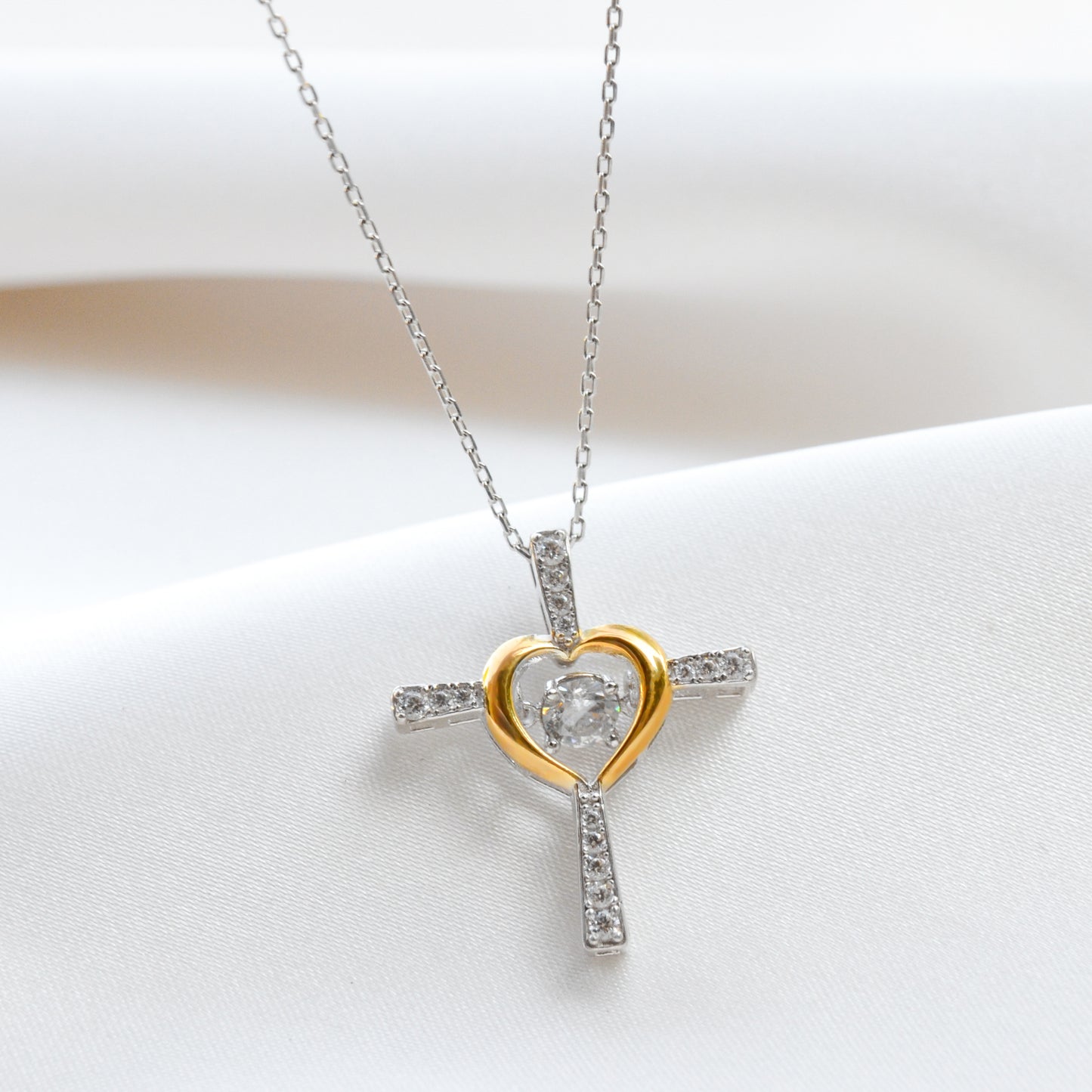 To a Wonderful Daughter, Loved and Cherished (Holiday Card) - Dancing Crystal Cross Necklace