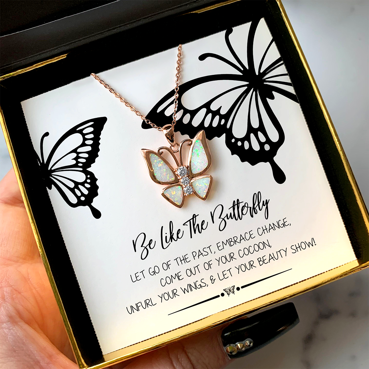 Be Like The Butterfly - Fire Opal Butterfly Necklace Gift Set