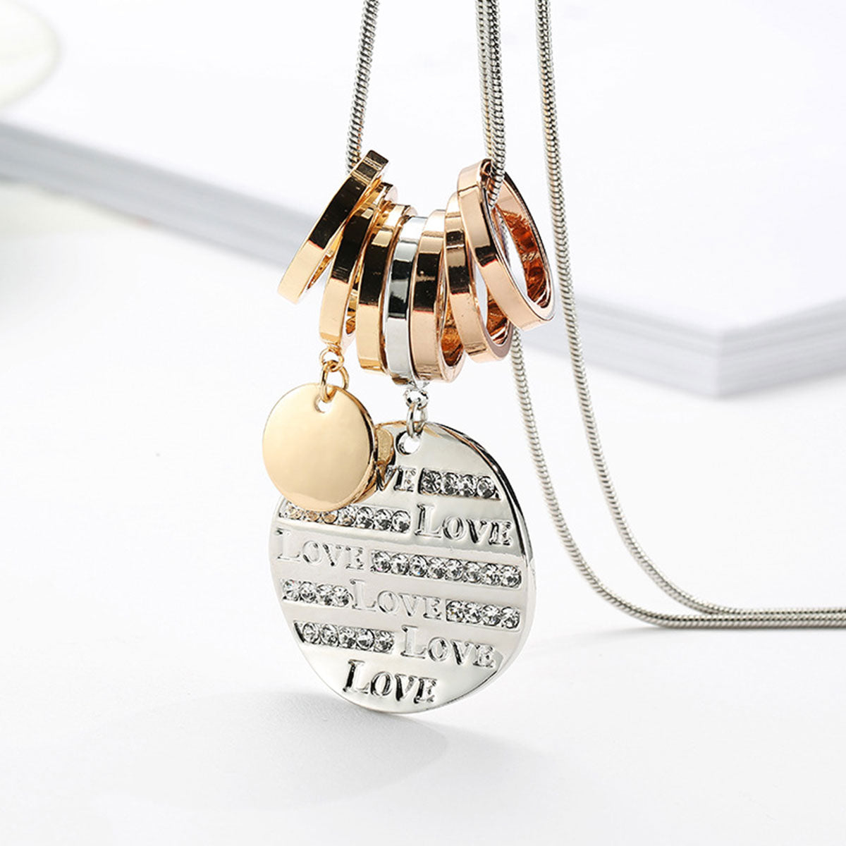Love Crystal Tag Necklace & Crystal Heart Tag Charm Bracelet