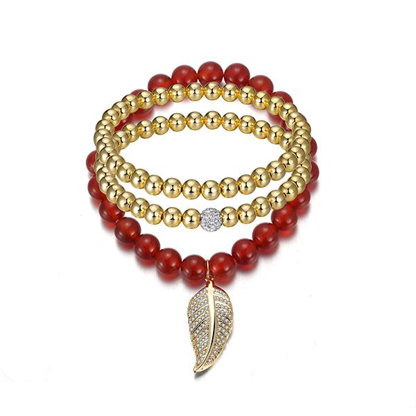 Sparkling Leaf Golden Bracelet Set