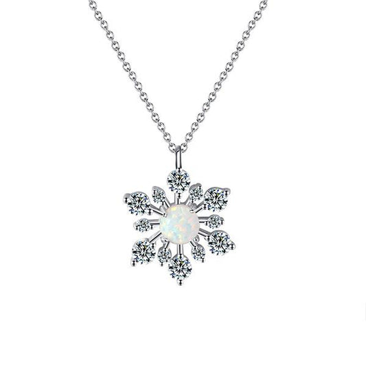 Irridescent Opal Sterling Silver Snowflake Pendant Necklace