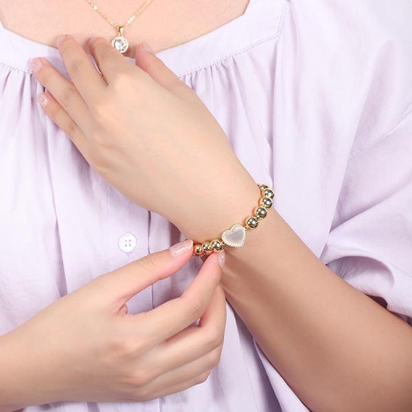 Pink Satin Pave Heart Bead Bracelet