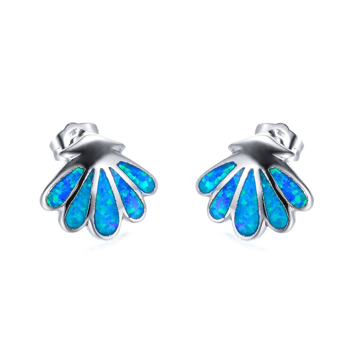 Blue Fire Opal Seashell Earrings