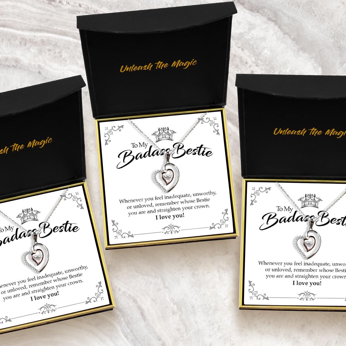 Bestie, Straighten Your Crown - Luxe Heart Necklace Gift Bundle