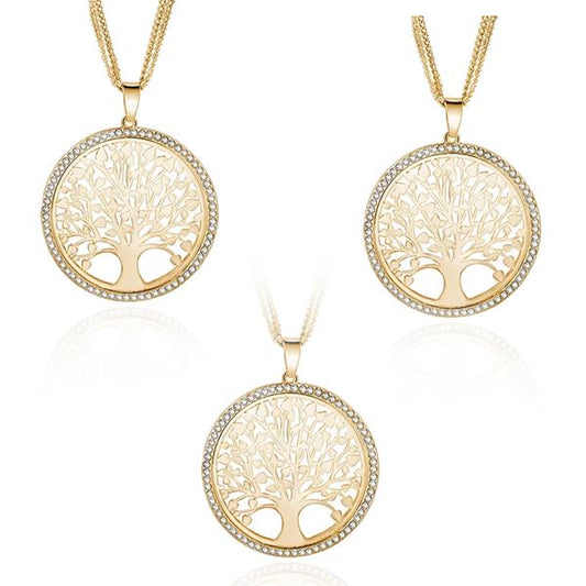 3 Sets of Tree of Life - Pendant Necklace With Rhinestones