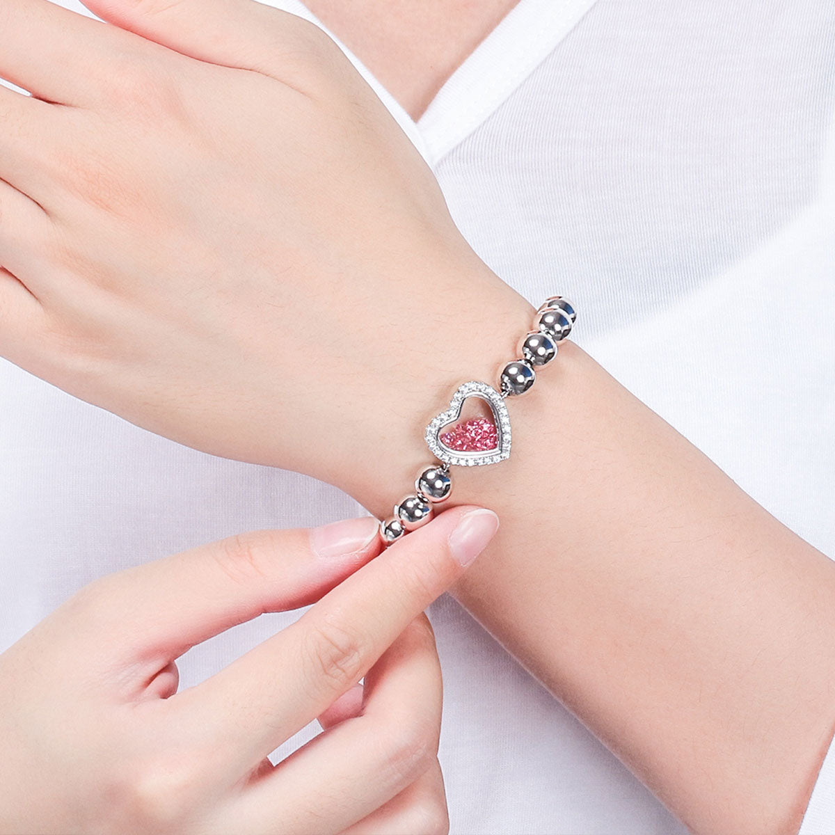 Shimmering Heart Crystal Shaker Bracelet and Necklace Set
