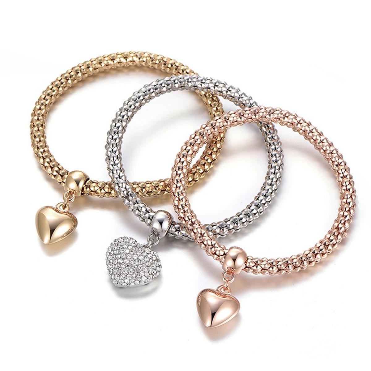2 Sets of Solid Hearts Charm Bracelet Set