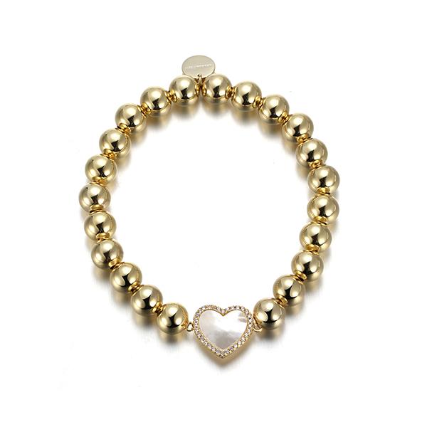 Pink Satin Pave Heart Bead Bracelet