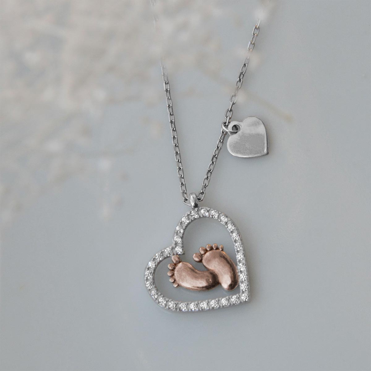 Dear Mummy, This Mother's Day - Baby Feet Heart Pendant Necklace Gift Set