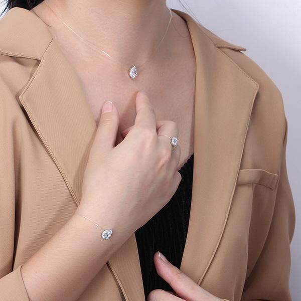 Spellbound Sterling Silver Pear Halo Necklace
