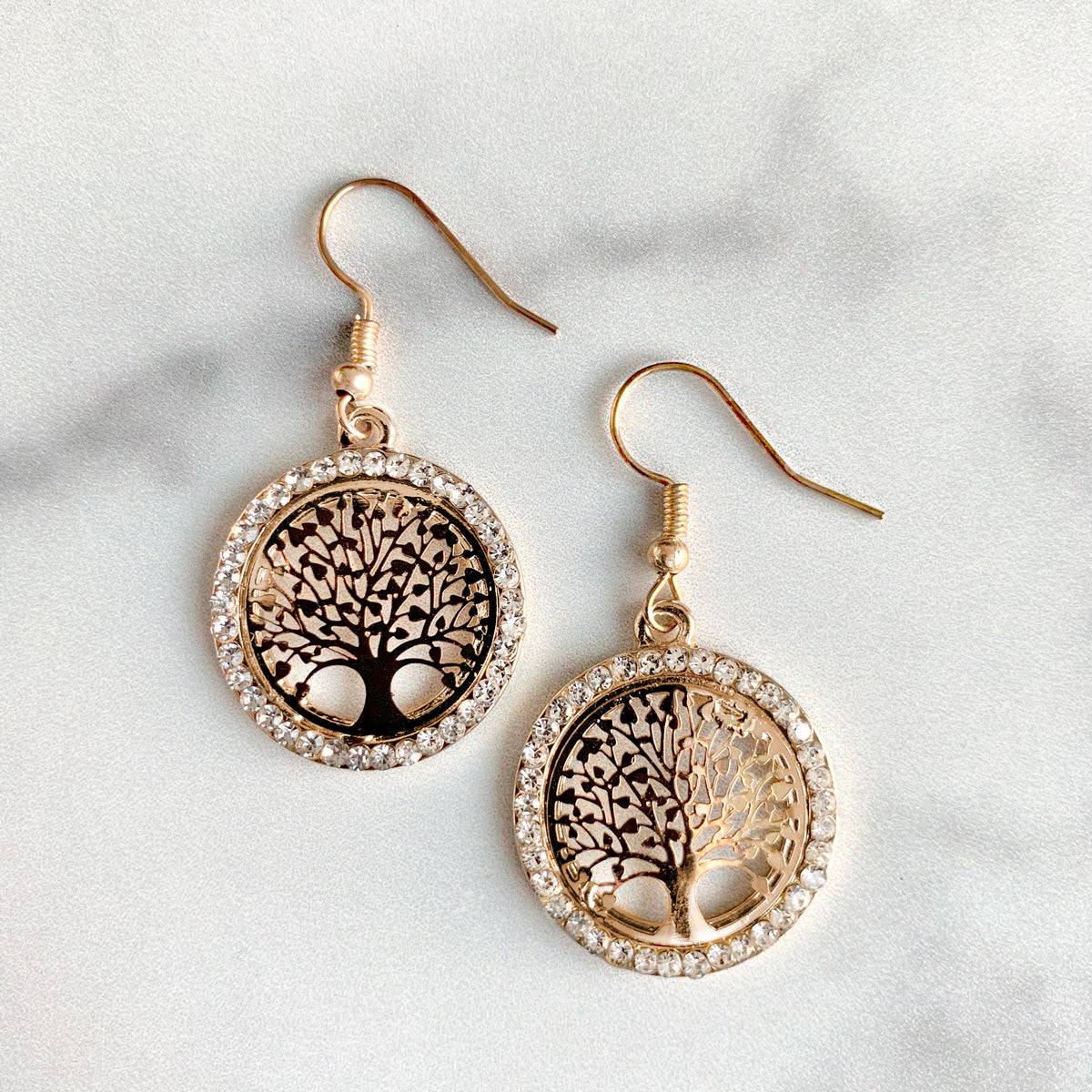 Tree Of Life Gold w/ Rhinestones Earrings