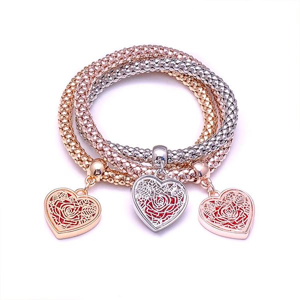 Red Crystal Rose Charm Bracelets