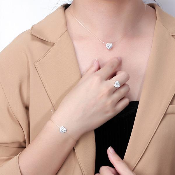 Spellbound Sterling Silver Heart Halo Necklace