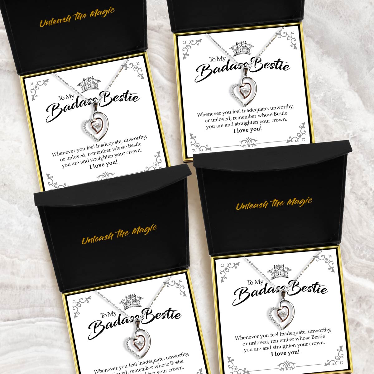 Bestie, Straighten Your Crown - Luxe Heart Necklace Gift Bundle