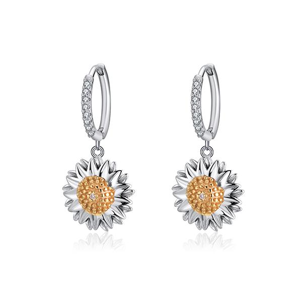 Brilliant Sunflower Pave Mini Hoop Earrings