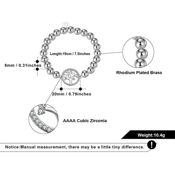 Tree of Life Silver CZ Beaded Bracelet