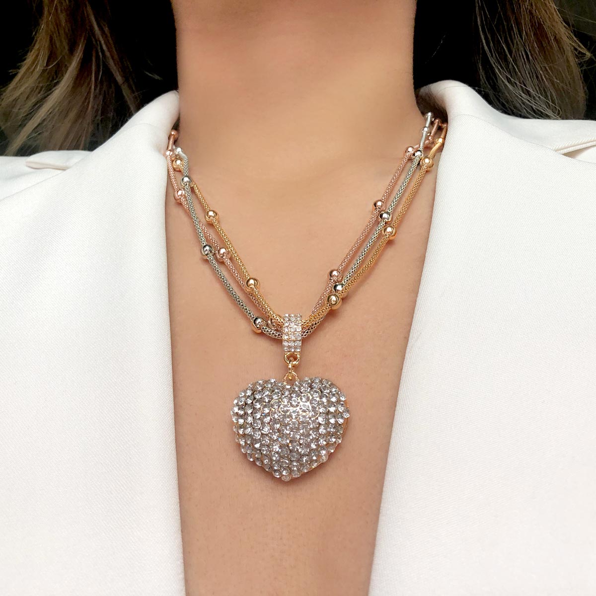 Crystal Studded Heart Pendant Necklace