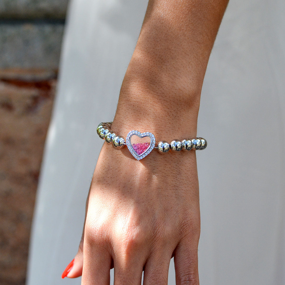 Shimmering Heart Crystal Shaker Bracelet and Necklace Set