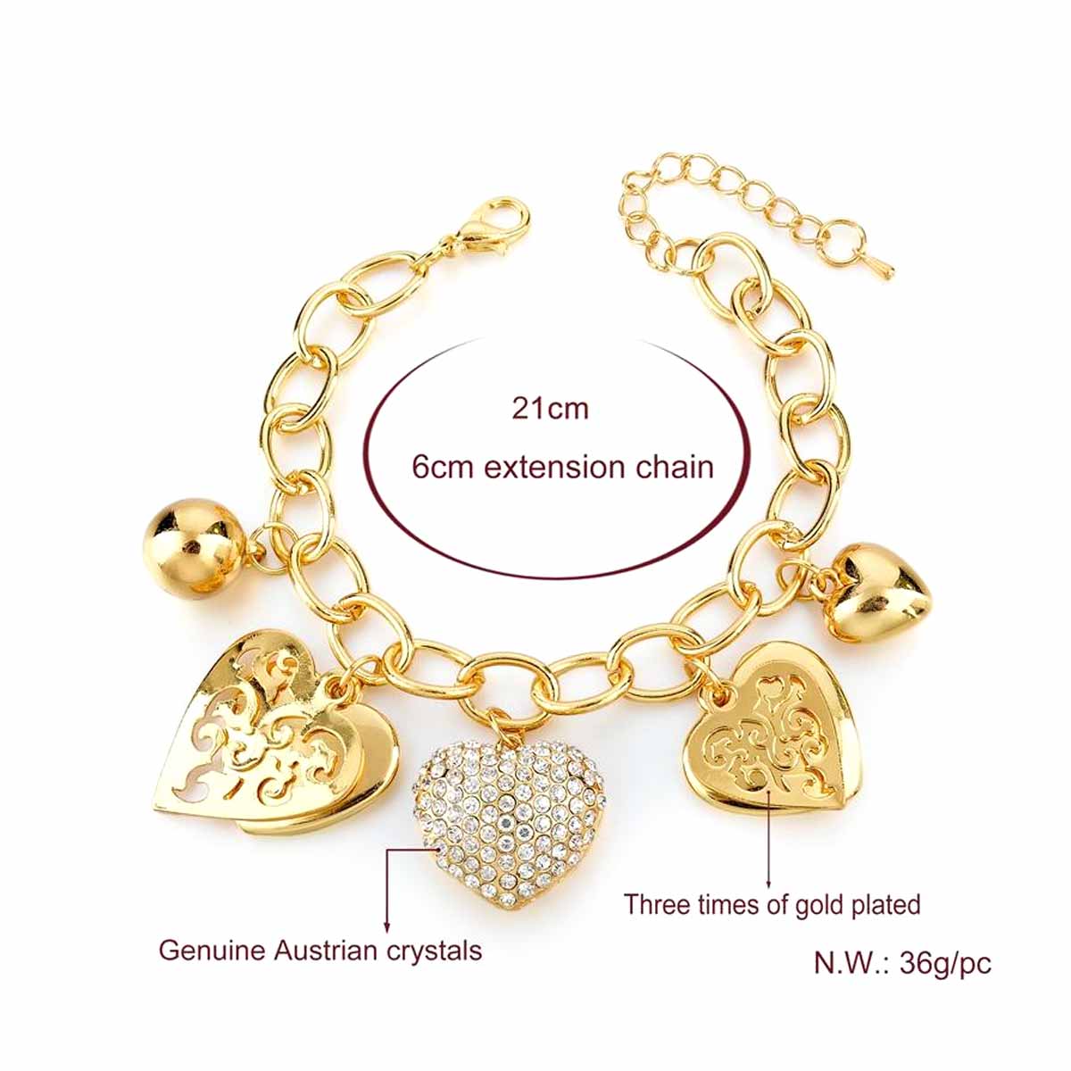 Crystal Heart Charm Bracelet