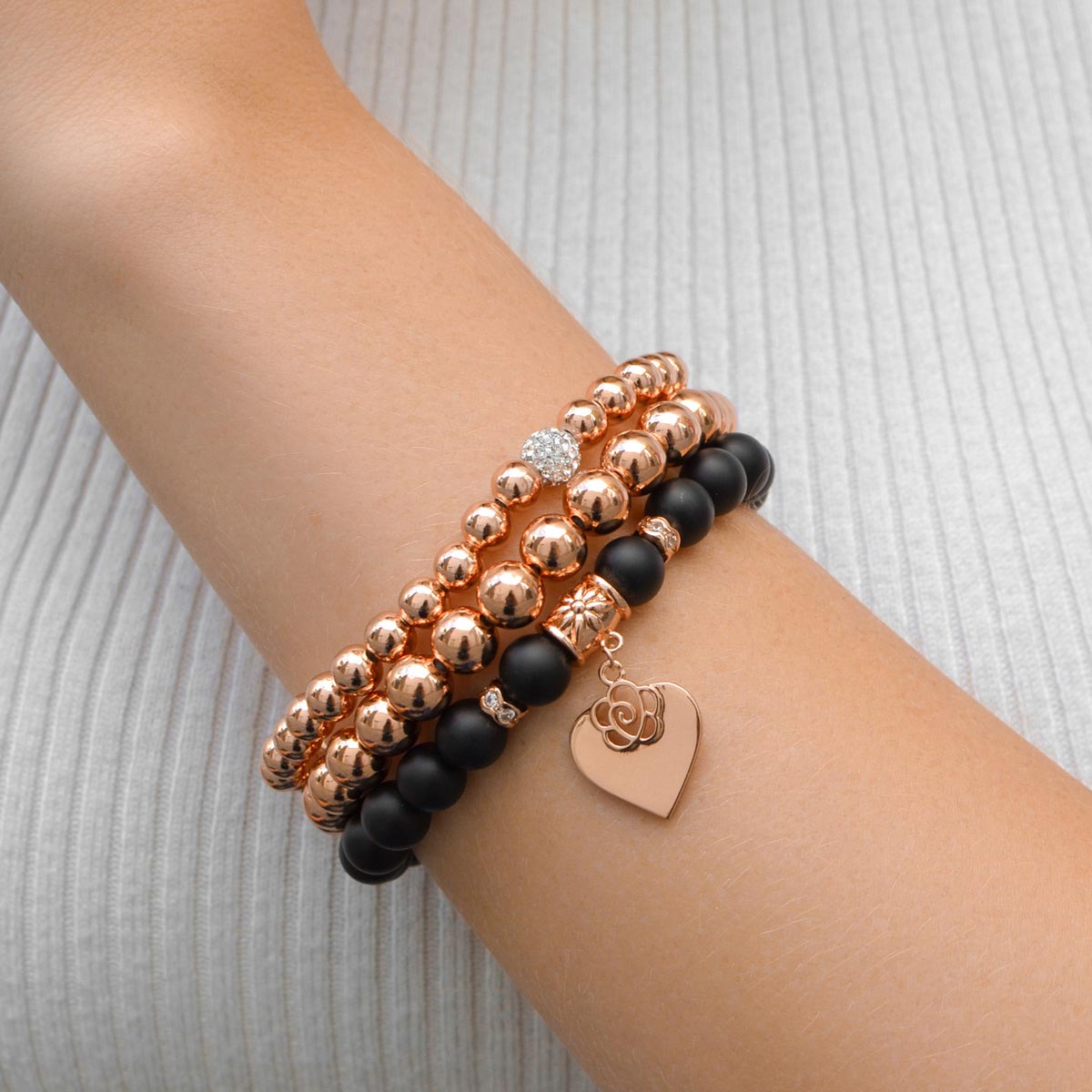 3 Sets of Black Rose Beaded Bracelet Set