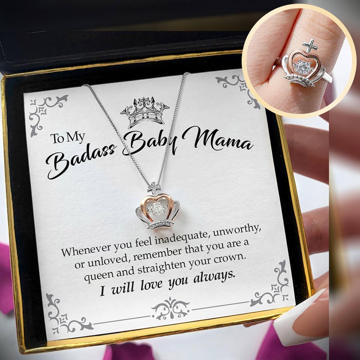 To My Badass - Luxe Crown Necklace Gift Set With Optional Ring