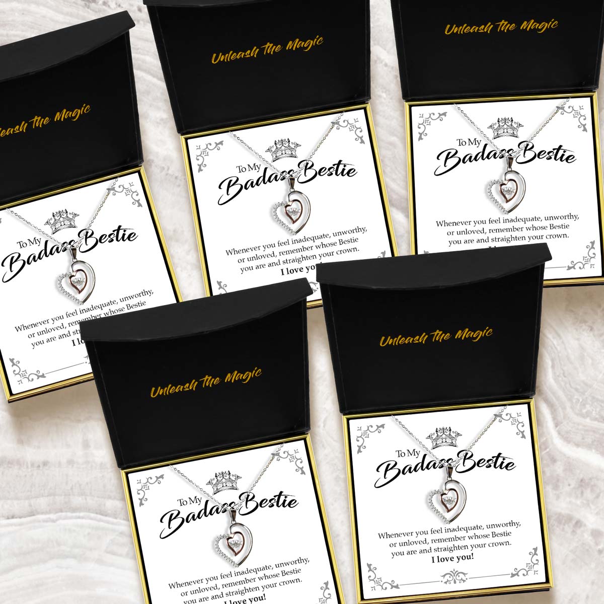 Bestie, Straighten Your Crown - Luxe Heart Necklace Gift Bundle