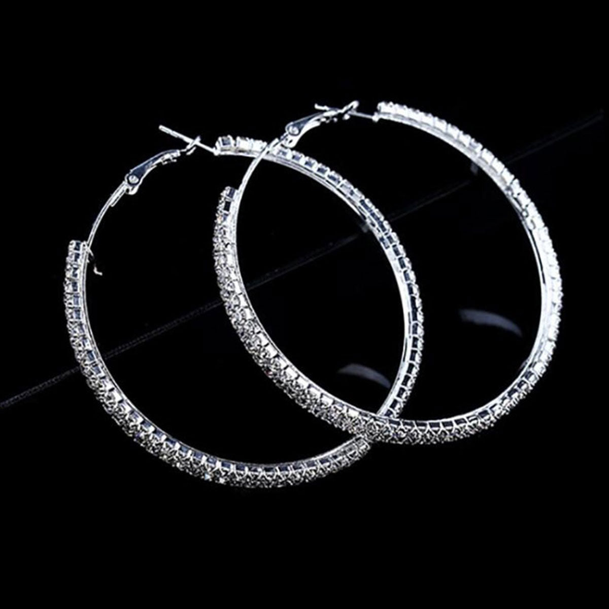 Electric Circle Silver Crystal Hoop Earrings