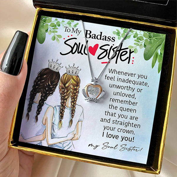 To My Badass Soul Sister - Luxe Crown Necklace Illustrated Card Gift Set