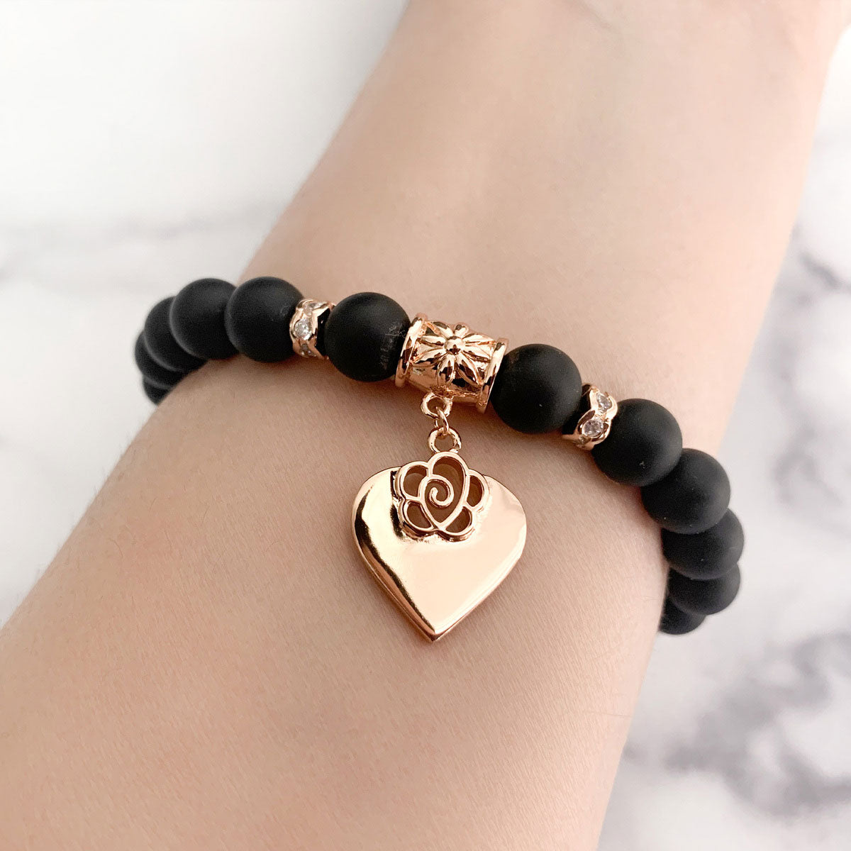 Black Rose Beaded Bracelet