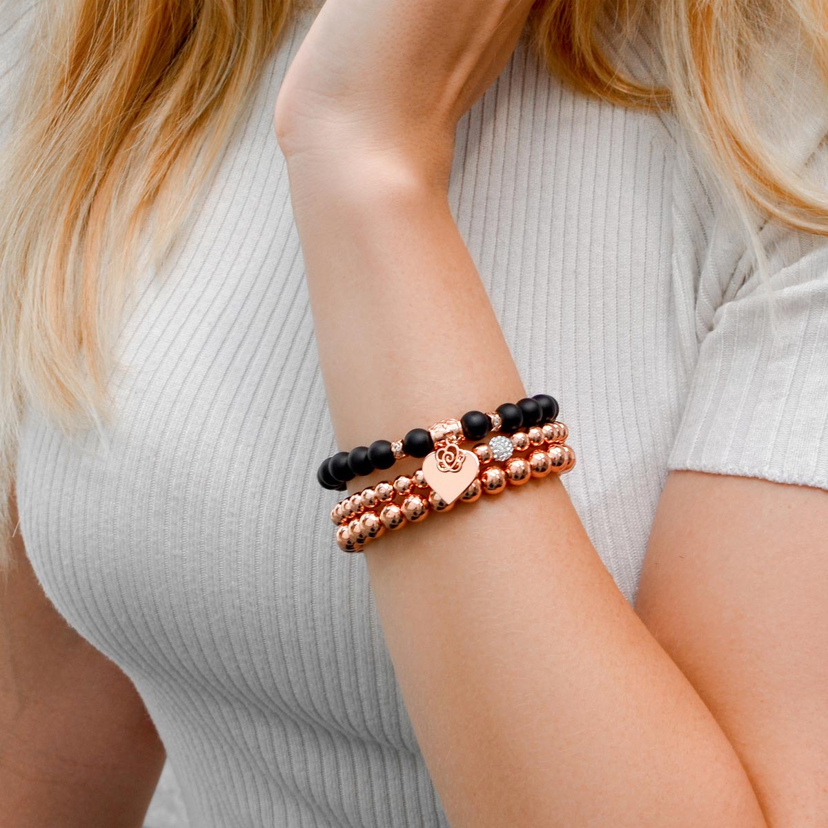 2 Sets of Black Rose Beaded Bracelet Set