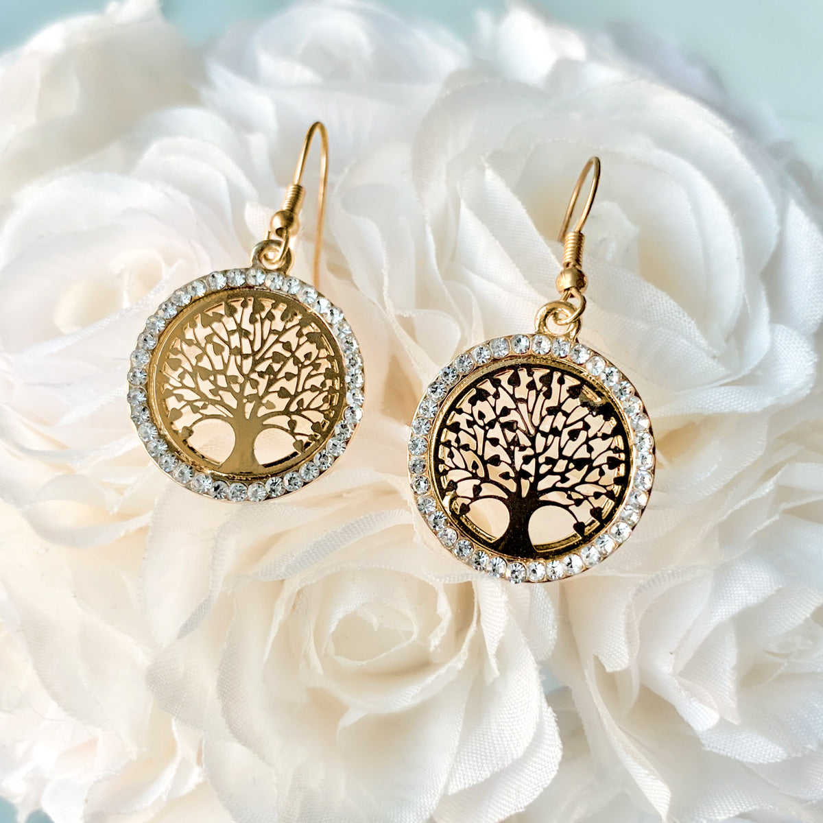 Tree Of Life Gold w/ Rhinestones Earrings
