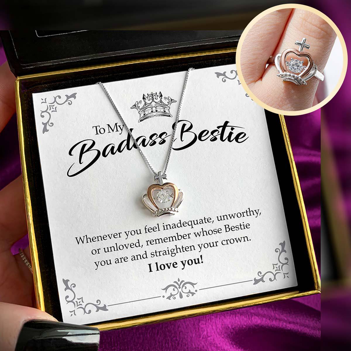 To My Badass - Luxe Crown Necklace Gift Set With Optional Ring