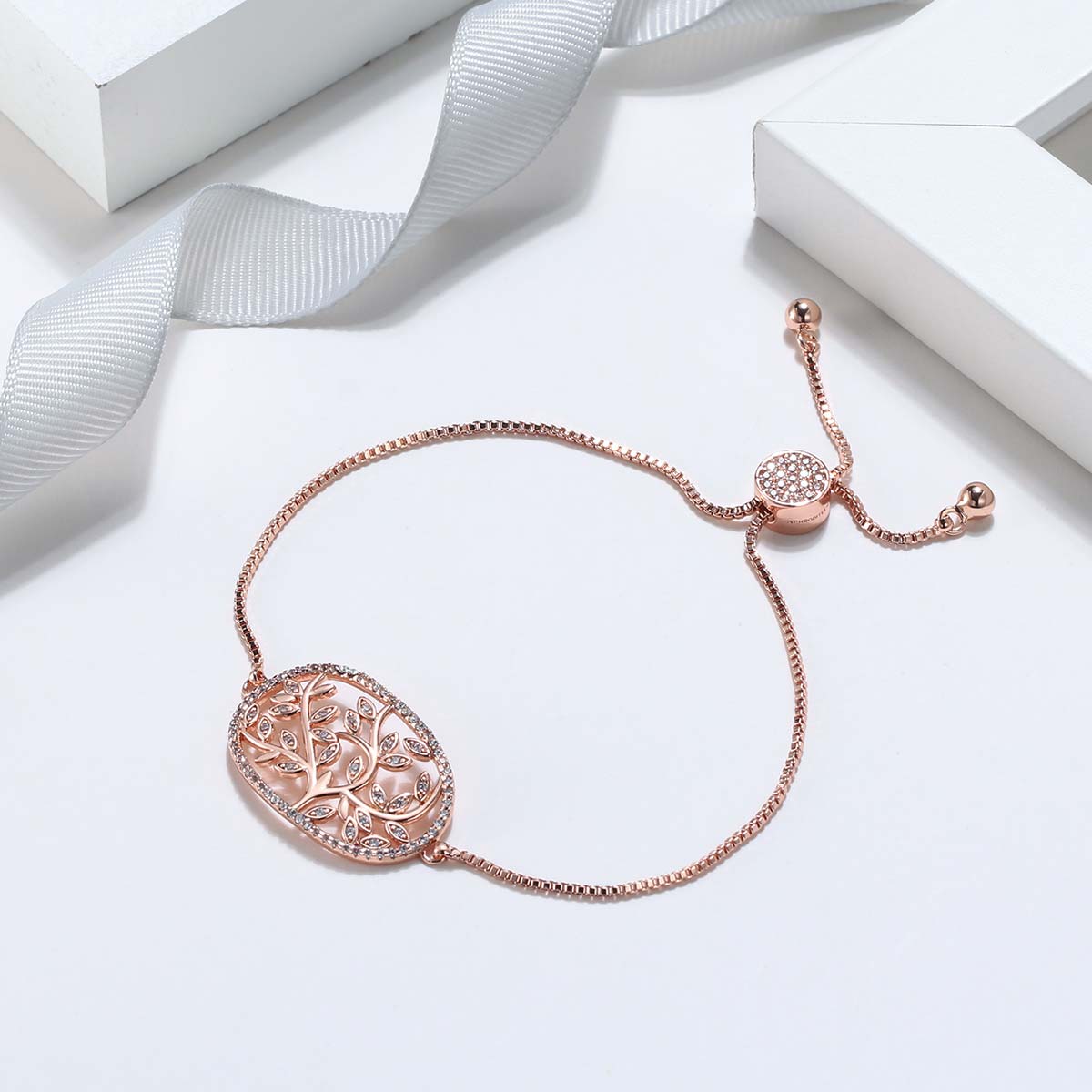 Tree of Life Window Box - Tree of Life Rose Gold Oval Slider Bracelet