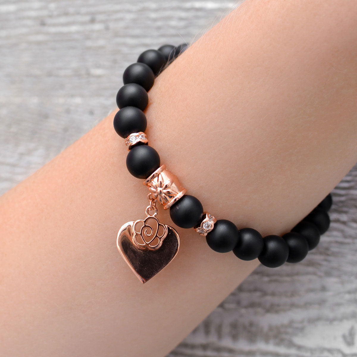 Black Rose Beaded Bracelet