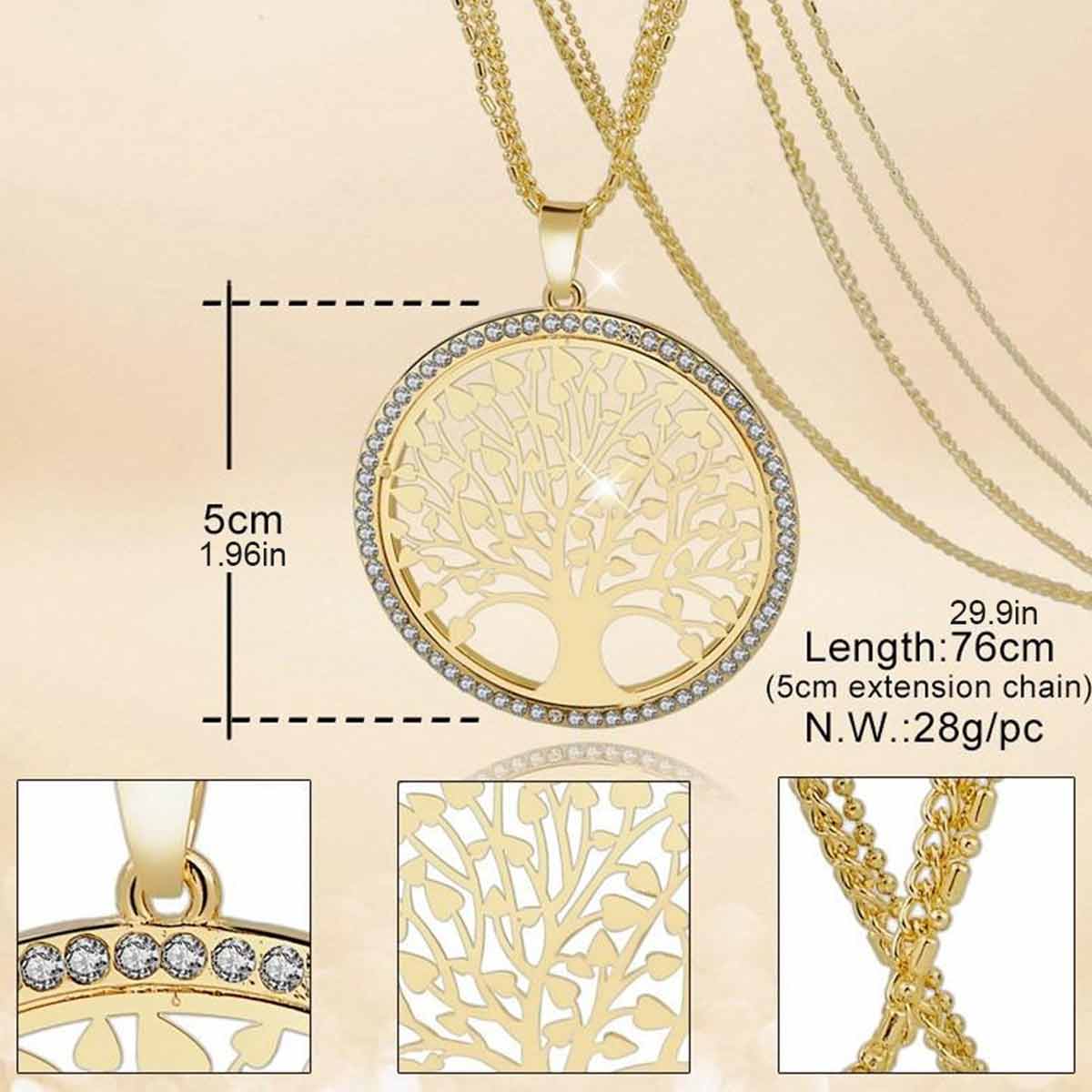 3 Sets of Tree of Life - Pendant Necklace With Rhinestones