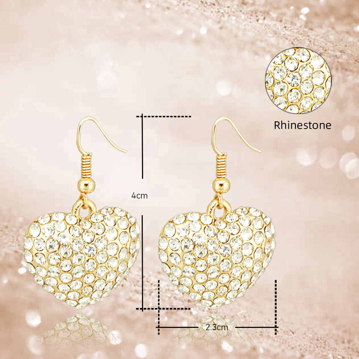 Crystal Studded Heart Drop Earrings