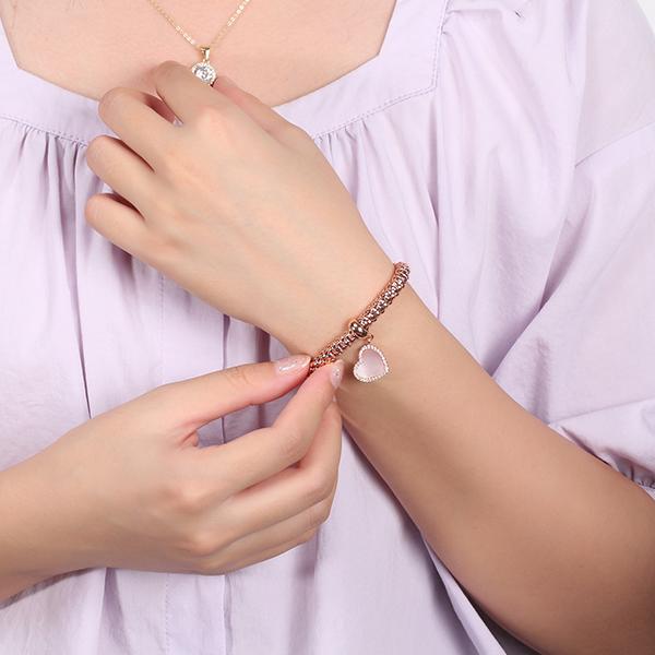 Pink Satin Pave Heart Set