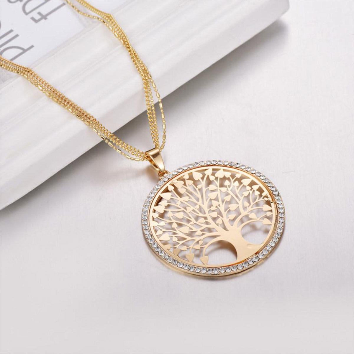 3 Sets of Tree of Life - Pendant Necklace With Rhinestones