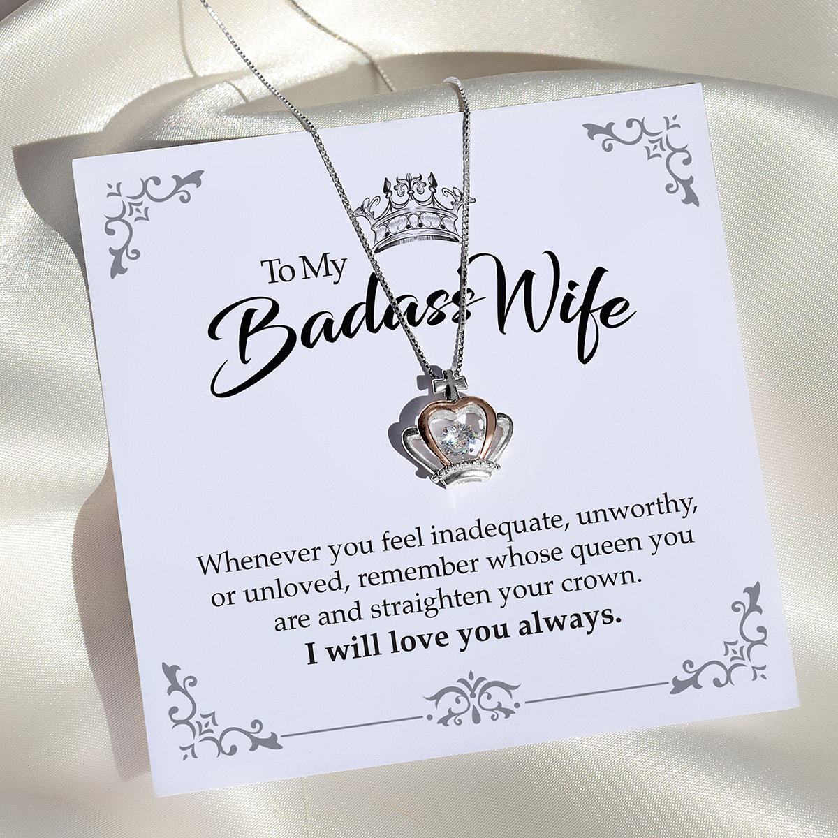 To My Badass Wife - Luxe Crown Necklace Deluxe LED Box Gift Set