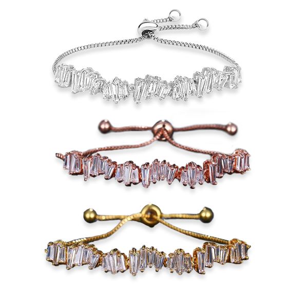 Baguette Crystal Adjustable Bracelet Trio