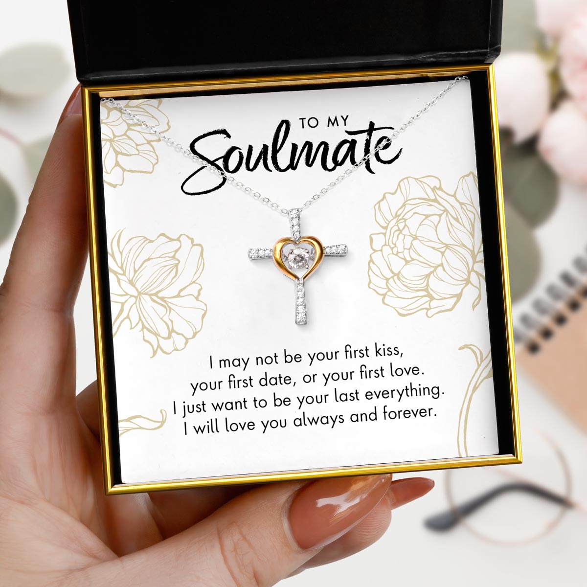 To My Soulmate - Dancing Crystal Heart Cross Necklace Gift Set