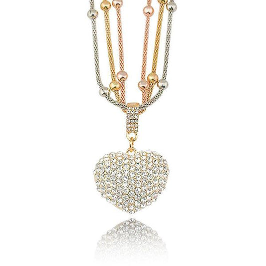 Crystal Studded Heart Pendant Necklace