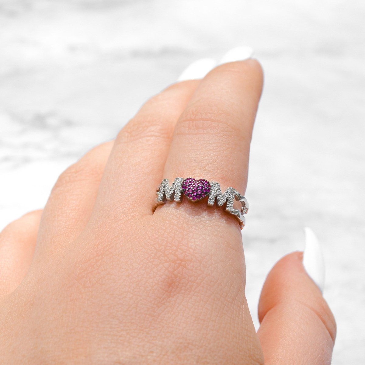 Mom Love - Pave Crystal Mom Ring