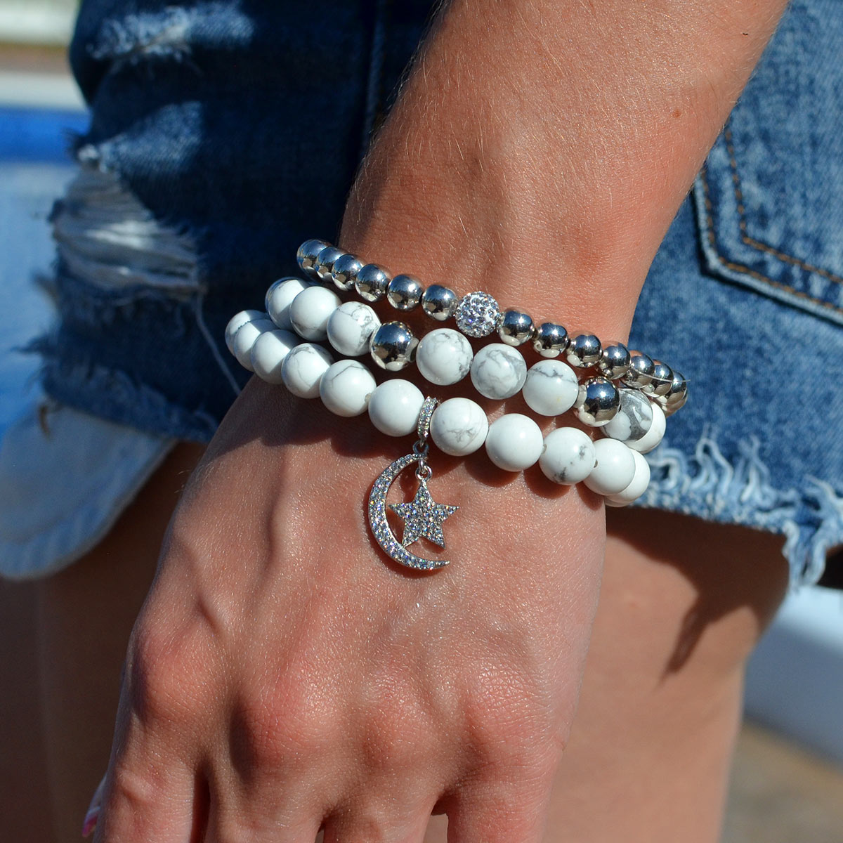 White Celestial 3 Pc Bracelet Stack