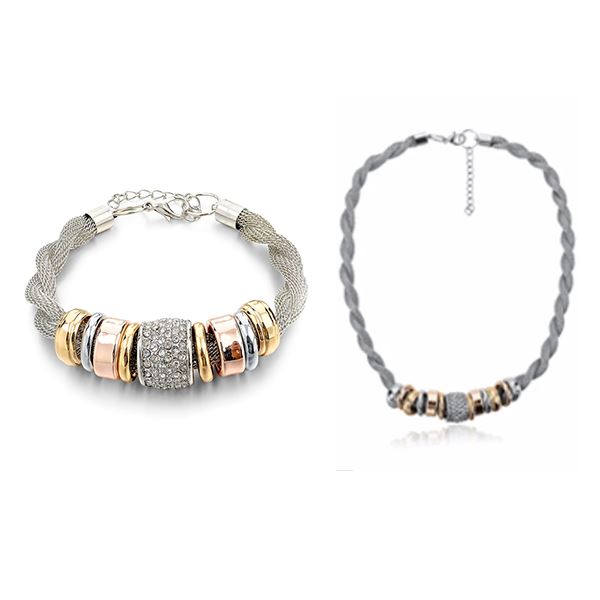 Entwined Silver Metal Bracelet Necklace Bundle Offer