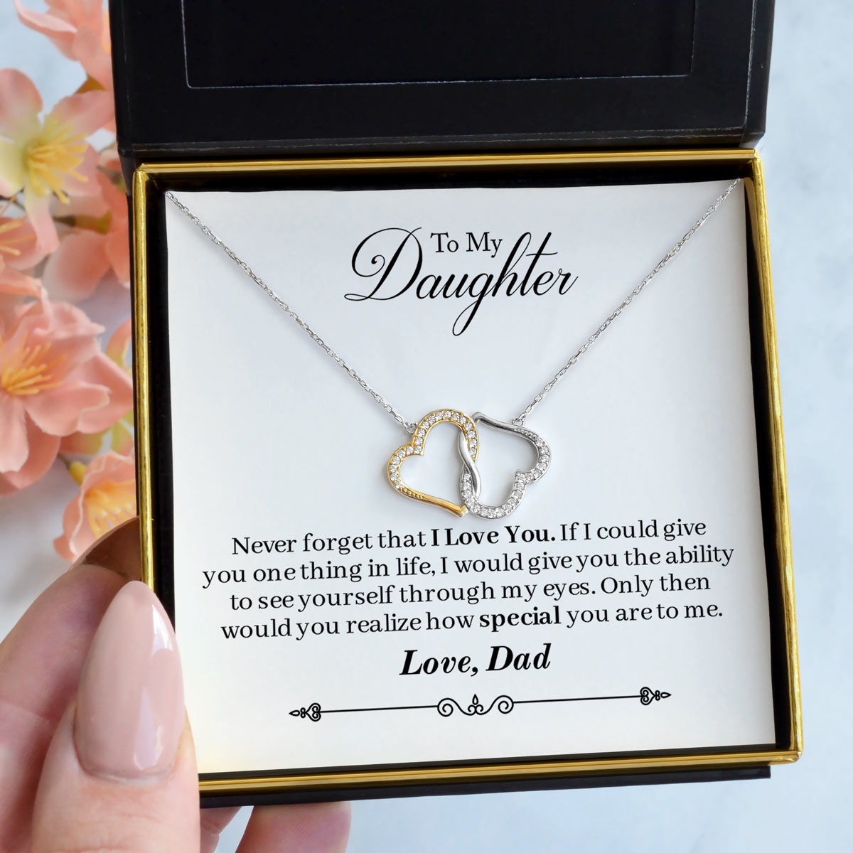 To My Daughter, Love Dad Joined Hearts Necklace