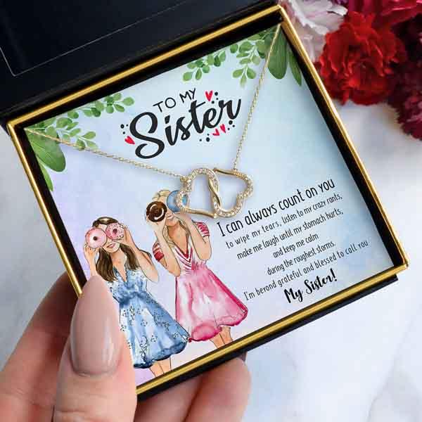 To My Sister Joined Hearts Necklace