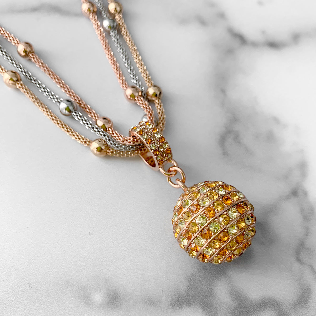 Caramel Crystals Gold Ball Pendant Necklace