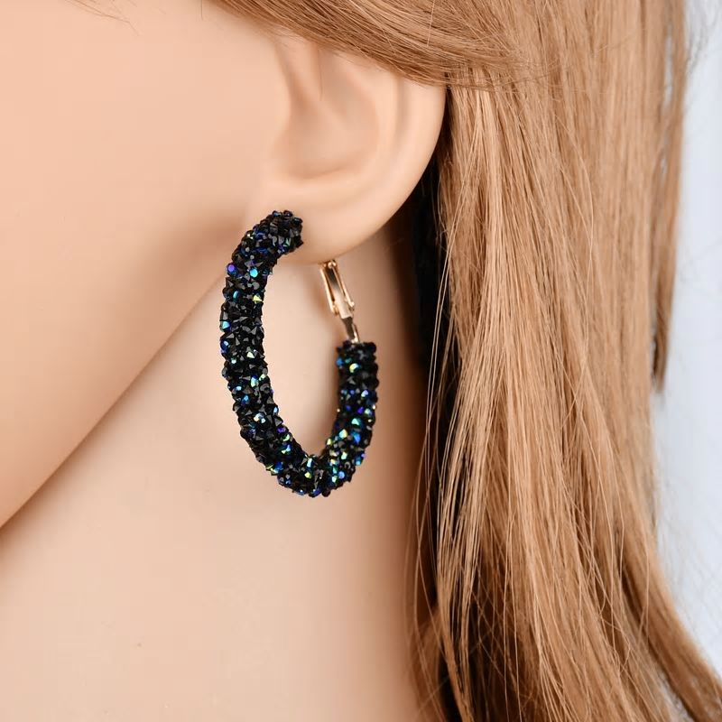 Night Fever Black Austrian Crystal Hoop Earrings