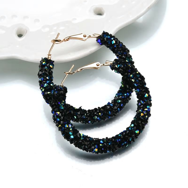 Night Fever Black Austrian Crystal Hoop Earrings